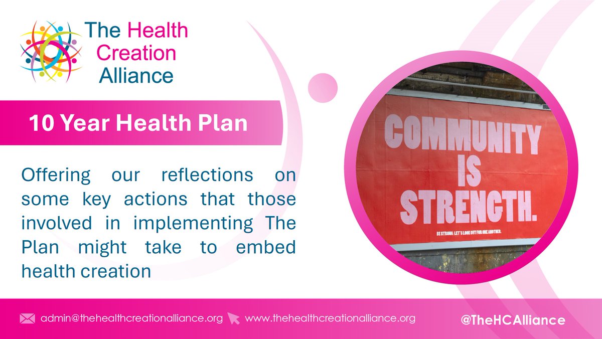 Embedding health creation in #10YearHealthPlan. Instead of a formal critique, @HealthCreation has published reflections grounded in 10 years of #community insight—plus 7 actions that will make a difference to reduce #healthequity. 🧵
Read here: bit.ly/4lPRbX4