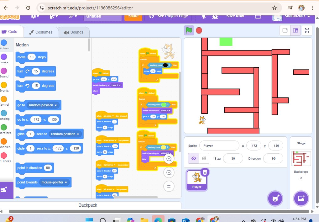 ShahidK75983140's tweet photo. 🚀 Just built an exciting Maze Game on Scratch! 🧱🐱
Navigate through tricky paths and reach the goal without touching the walls! 🎯
Creativity + Coding = FUN!
#ScratchGame #CodingJourney #ApniPathshala #CreativeLearning
@apnipathshala_ @lfp_Tardeo @malpani @Saipujariprasad https://t.co/S5pa8IpTFl