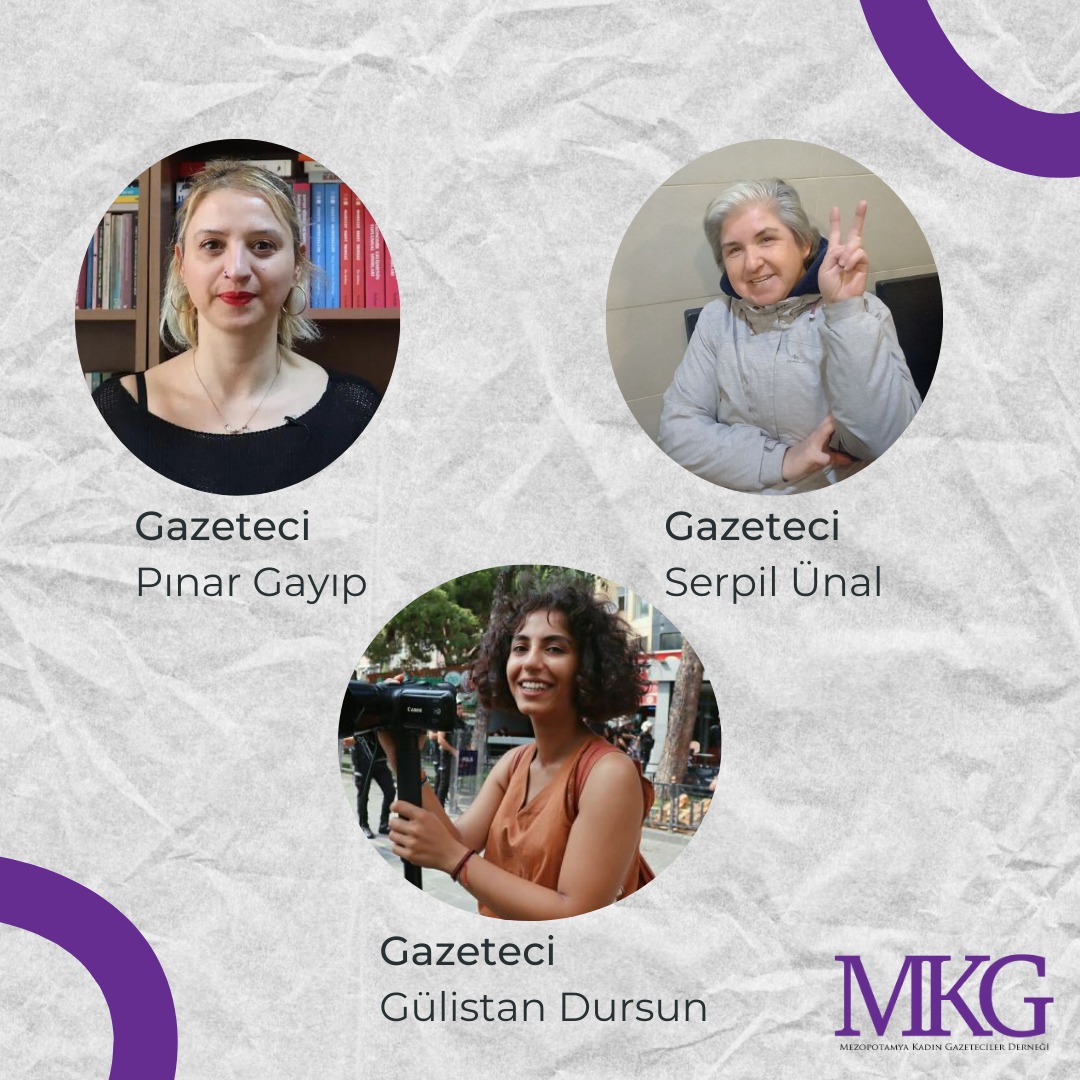 📌 Gazeteciler Gülistan Dursun, Pınar Gayıp ve Serpil Ünal hakkında “örgüt propagandası yapmak” ve “toplantı ve gösteri yürüyüşleri kanunu’na muhalefet” iddiasıyla açılan davanın 3’üncü duruşması 24. ACM'de görüldü.
Mahkeme, duruşmayı 2 Ekim tarihine erteledi.