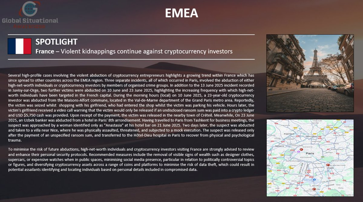GlobalSituAware's tweet photo. Stay ahead of evolving Kidnap, Ransom &amp; Extortion (KRE) threats with our KRE Monthly trend document✅ Key regional incidents (hotspots, trends, emerging tactics). For actionable intelligence for travel security, crisis teams &amp; insurers contact us #KRE. https://t.co/7EICWSckoB