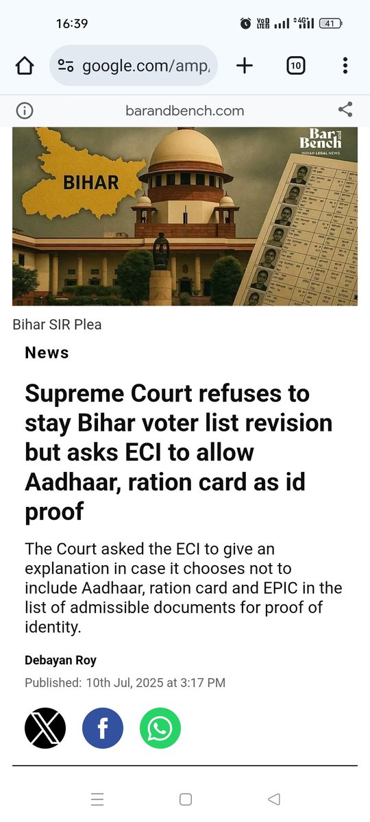 SC noted that the list is not set in stone and urged the poll panel to include Aadhaar, voter ID, and ration cards among the documents that people can show during the verification drive.
The Election Commission is not the authority for citizenship verification.
#Bihar #SIR