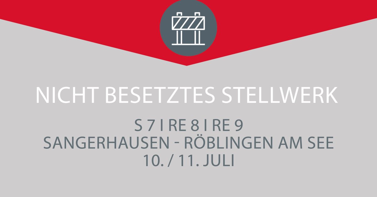Nicht besetzte #Stellwerke: Kein Zugverkehr zwischen #Sangerhausen und #RöblingenamSee heute, 10.7., von 21 bis 6 Uhr. Es fahren Busse als #Ersatzverkehr. #RE8 #RE9