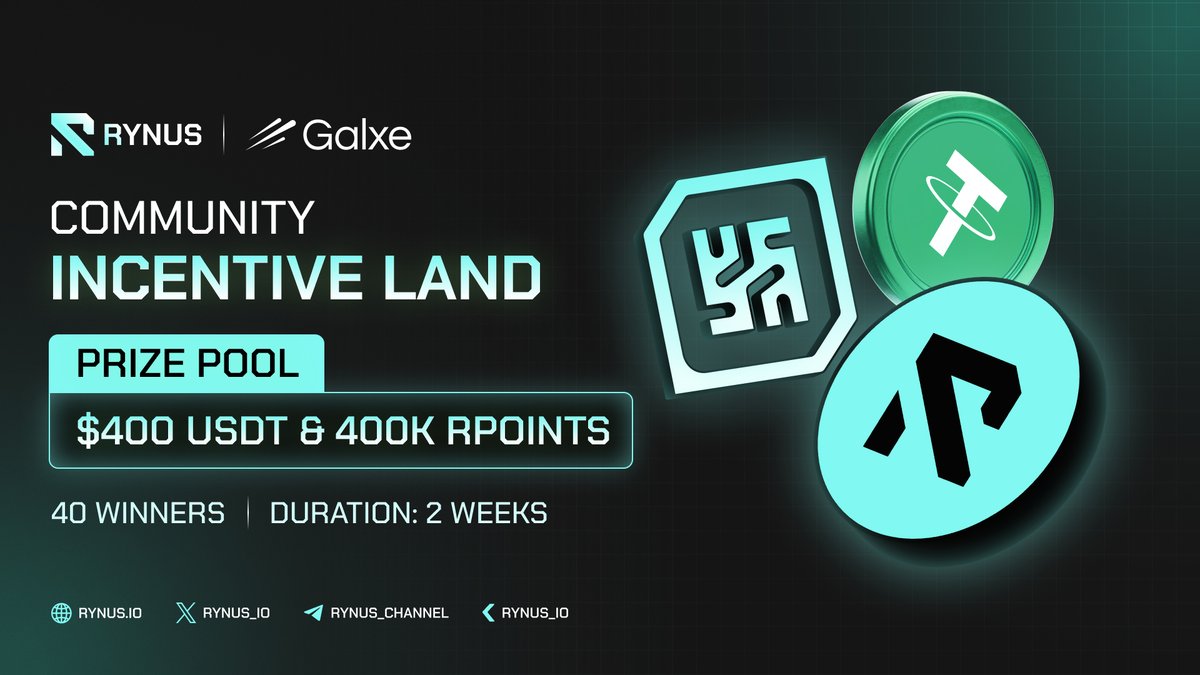Rynus.io (@rynus_io) on Twitter photo π Welcome to Rynus Incentive Land on <a href="/Galxe/">Galxe</a>!
Get ready to level up your journey with Rynus in our latest Community Quest β where skill meets rewards!
WHAT'S UP FOR GRABS?
π° Prize Pool: $400 USDT + 400,000 Rpoints (equally split across 2 sprints)
π
40 Winners will take home π Welcome to Rynus Incentive Land on <a href="/Galxe/">Galxe</a>!
Get ready to level up your journey with Rynus in our latest Community Quest β where skill meets rewards!
WHAT'S UP FOR GRABS?
π° Prize Pool: $400 USDT + 400,000 Rpoints (equally split across 2 sprints)
π
40 Winners will take home