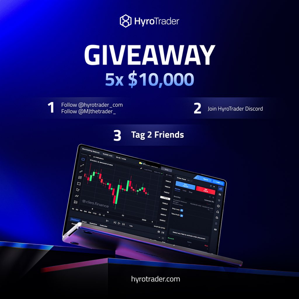 MJthetrader_'s tweet image. BIRTHDAY GIVEAWAY🚨

5 X $10,000 evaluation account with @hyrotrader_com 

1. Follow @MJthetrader_ and @hyrotrader_com 
2. Retweet my pinned tweet 
3. Tag 3 friends in the comment section 

Also follow @waymac_x @Hayatu_1 @0xsxm @creed_cap &amp;amp; @cableanalyst

Winners will be…