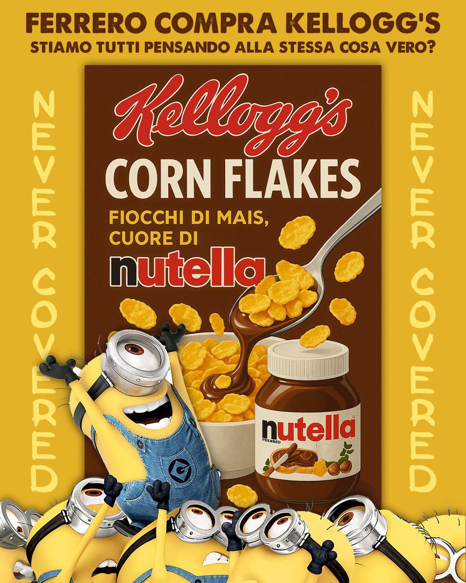 never_covered's tweet photo. FERRERO COMPRA KELLOGG’S
Stiamo tutti pensando alla stessa cosa vero? 🤭😄😋

#ferrero #kelloggs #nevercovered #cereali #nutella #cornflakes #adietastaccitu #colazione #10luglio https://t.co/c132KhDfS2