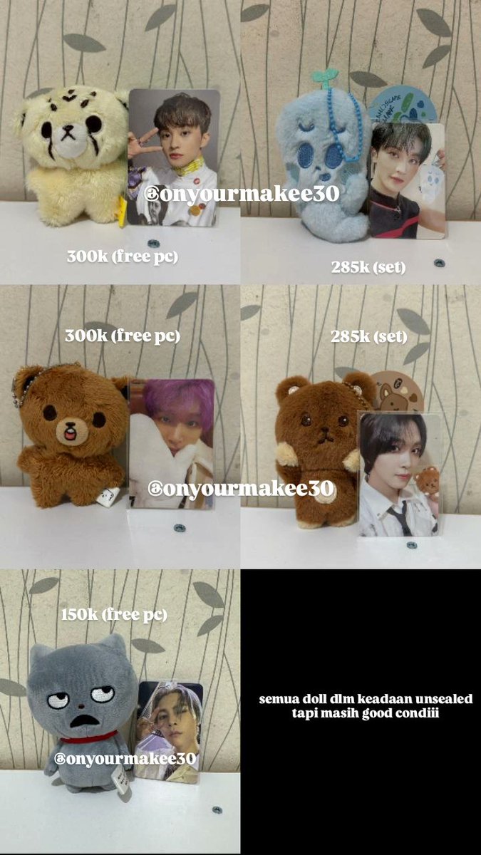 WTS Doll NCT (boleh nego sedikit)
- Cheetah lee tag kuning 10cm
- Magnet doll mark set
- Gomdo lee tag putih 10cm
- Magnet doll haechan set
- Warumenoneko johnny doll

✨ Exc admin &amp; packing
✨ Jakarta Barat
✨ Co by shopee (bisa splitpay)
✨ Dm for more detail <a href="/onyourmarkee30/">onyourmarkee</a>