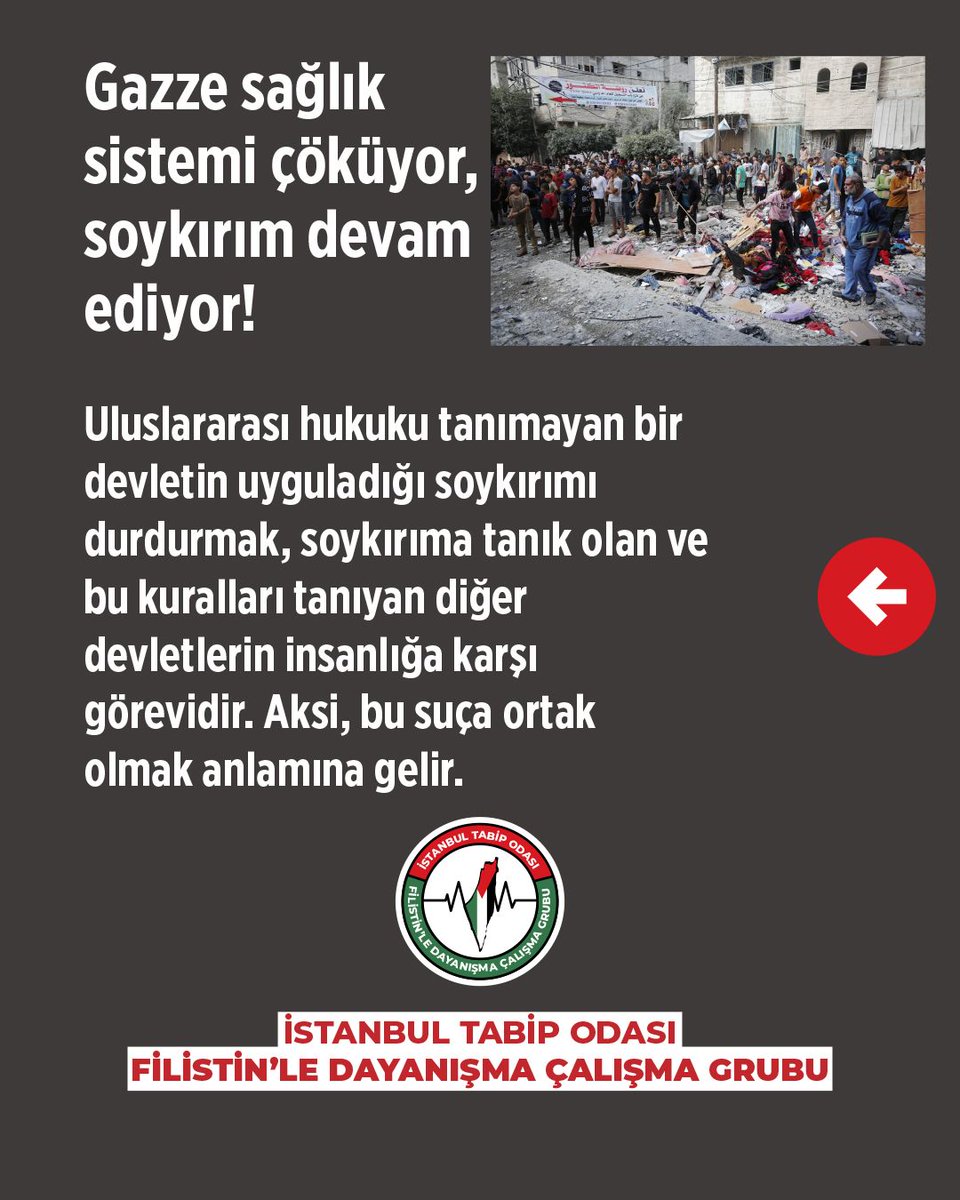 filistinito's tweet photo. Gazze sağlık sistemi çöküyor, soykırım devam ediyor!
#notatarget
#notanotherhospital
İstanbul Tabip Odası Filistin'le Dayanışma Çalışma Grubu'nun açıklaması👇
https://t.co/wQK0F1MwQj https://t.co/DSklGqz3JR