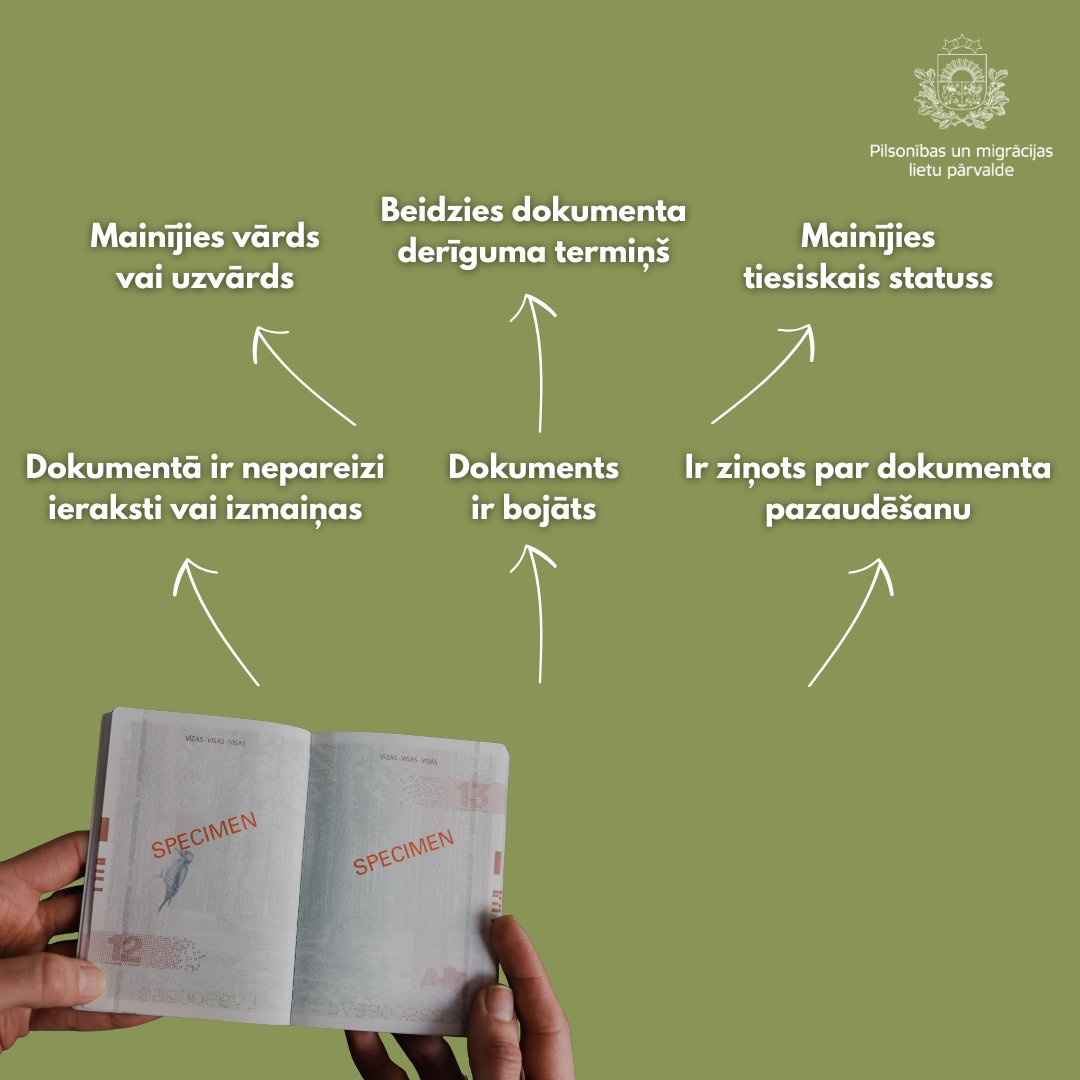 👇Iepazīsties ar gadījumiem, kad Tev ir jāmaina eID karte vai pase!

🪪Ja kāds no tiem atbilst Tev, nāc noformēt jaunu dokumentu.

✅Veic pierakstu tiešsaistē mūsu mājaslapā pmlp.gov.lv/lv/pieraksts vai mobilajā lietotnē Qticket, vai saņem pakalpojumu dzīvās rindas kārtībā.

#PMLP