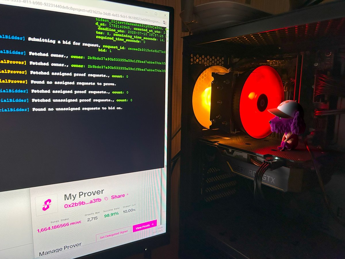 This is my <a href="/SuccinctLabs/">Succinct</a> Prover Setup (which i used for renting GPU)

mini pusel makes sure everything doesn't burn out during multiple renders

now show me yours <a href="/0xCRASHOUT/">crashout</a> 👇

#ShowMeYourProver
