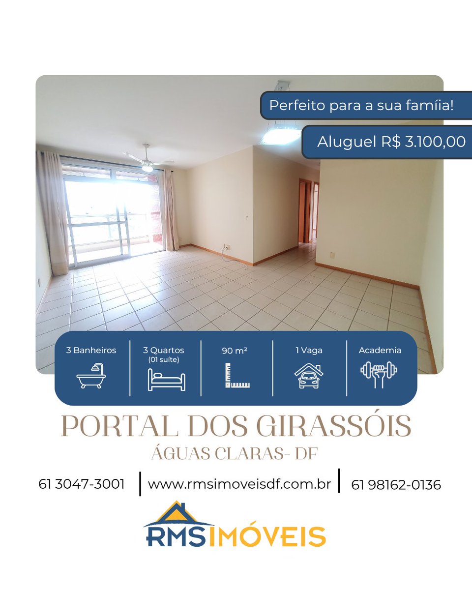 RMSimoveisdf's tweet image. ✨Apartamento com 3 quartos (1 suíte), varanda e lazer completo em Águas Claras! Perto do parque, metrô e comércio. Aluguel R$ 3.100 + cond. R$ 800.
📞 61 98162-0136
#ÁguasClaras #AluguelDF #MorarBem #RMSImóveis