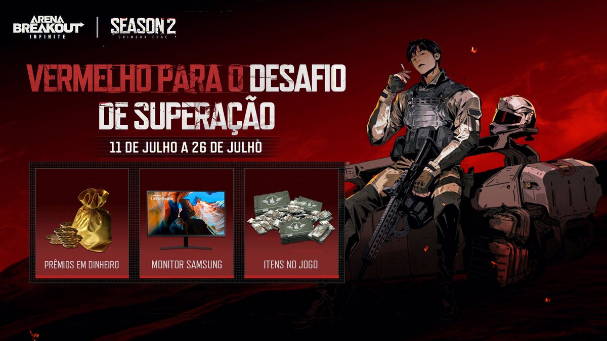 Playabibr's tweet photo. 🔴 #RedToBreakout Challenge
Jogadores e Criadores, esta é a chance de ganhar dinheiro, recompensas no jogo e um monitor SAMSUNG!
“Fecho os olhos e vejo vermelho”
Use o trecho da música RED do eaJ (2:29–3:01) e edite seus momentos mais explosivos do Red Breakout em Kamona.
🔥 Estão valendo: edições de gameplay, cosplay, POVs, esquetes — tudo é bem-vindo!
🎵 Para usar a música da nossa referência oficial no TikTok:
•https://t.co/73YRPx7yZv
Basta clicar no link, selecionar a mesma faixa e começar a criar seu conteúdo “vermelho em chamas”!
•Para Criadores: https://t.co/9ZDU4V1aKM
•Para Jogadores: https://t.co/vHgkHHM1mm
🕒 De 11/07 a 26/07 — Entre no clima vermelho. Liberte sua criatividade e conquiste a glória!
#ArenaBreakoutPC #ArenaBreakoutInfinite #ABIS2 #RedToBreakout