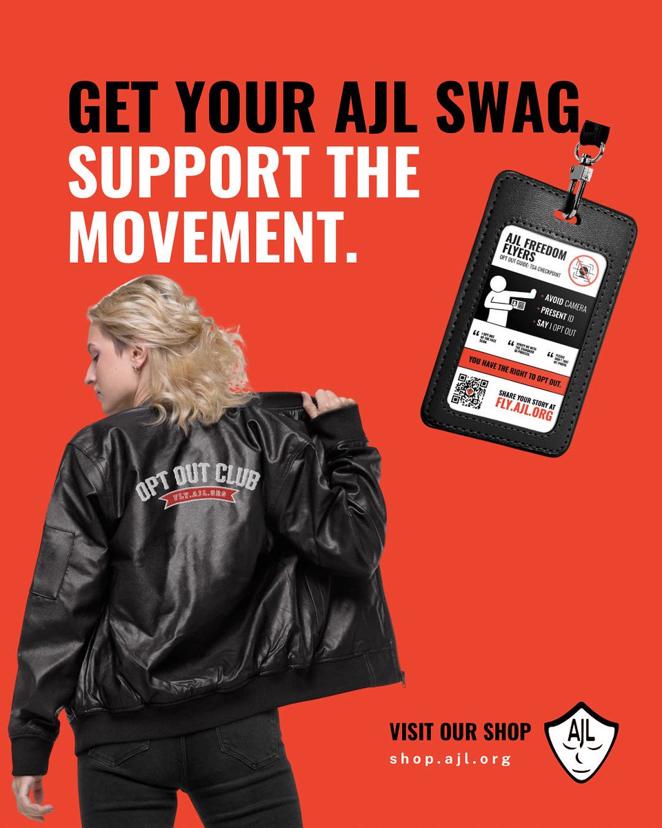AJLUnited's tweet image. Let’s put a label on our relationship. 🏷️
Join the #OptOutClub and spread the word that airport face scans are NOT mandatory! This sticker is perfect for your luggage tag. ✈️
Thanks to you, we’ve collected testimonies from across the US for our upcoming #FreedomFlyers✈️ report…