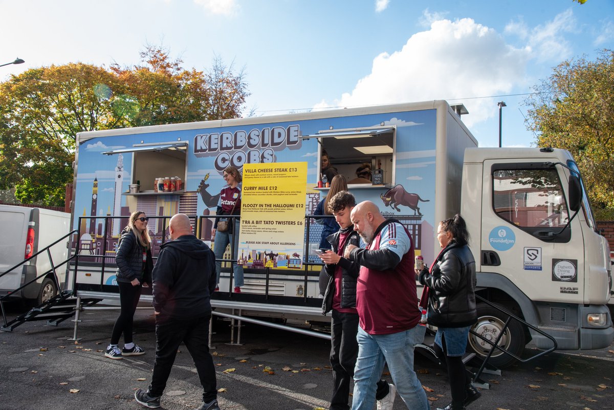 AVFCFoundation's tweet image. Kerbside Cobs are back again for Kendrick x SZA at Villa Park today in the Holte End Fanzone today from 3pm until 10pm serving up delish grub 🥙
Give it a try before heading into the stadium! Kerbside Cobs is a not for profit project co-run by the Aston Villa Foundation and…