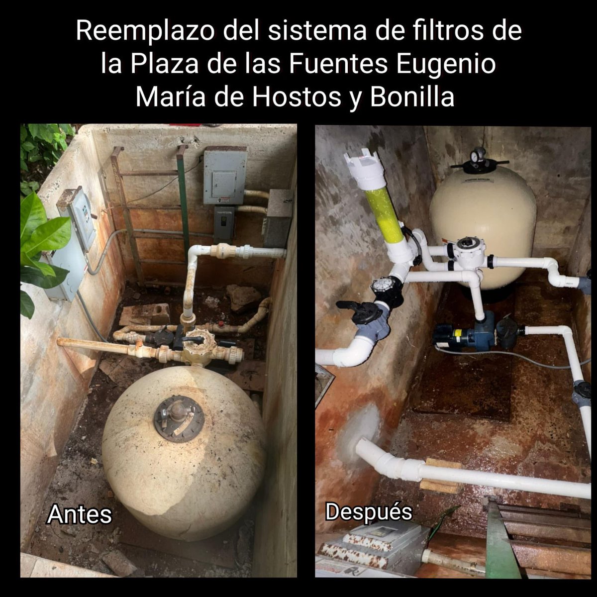 El Departamento de Edificios y Terrenos culminó con éxito la rehabilitación de la Plaza de las Fuentes Eugenio María de Hostos y Bonilla.