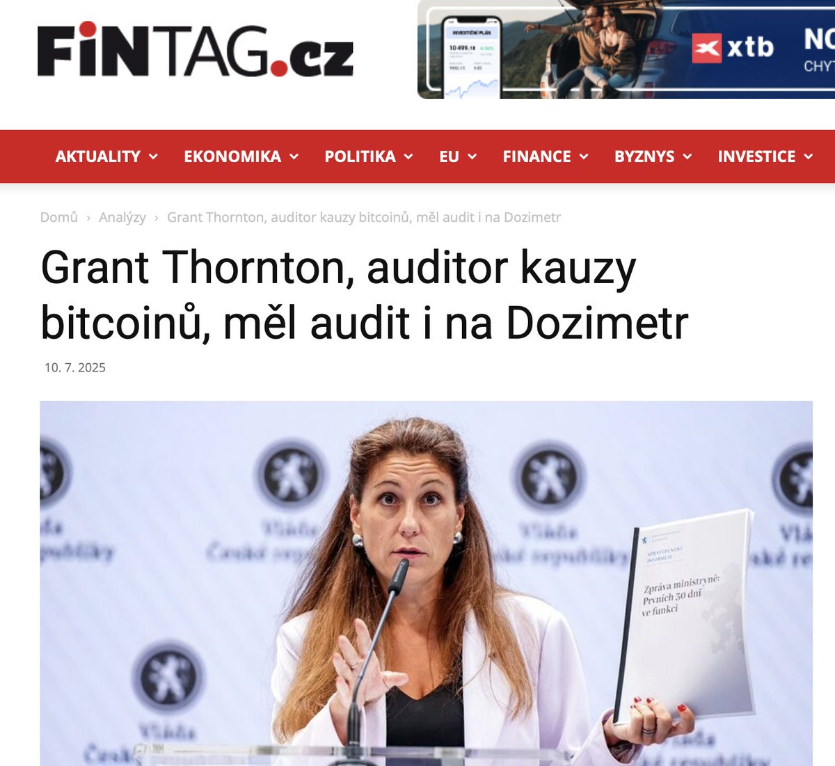 Taťána Malá (@tatanamala) on Twitter photo Jedna náhoda za druhou. Audit na kauzu špinavých bitcoinů z dílny @odscz bude dělat stejná firma, která vyhrála audit na Dozimetr, a jehož zakládající člen sponzoroval politické strany podporujicí vládu <a href="/P_Fiala/">Petr Fiala</a>. Alespoň už víme, o jakých hodnotách stále mluví. Jedna náhoda za druhou. Audit na kauzu špinavých bitcoinů z dílny @odscz bude dělat stejná firma, která vyhrála audit na Dozimetr, a jehož zakládající člen sponzoroval politické strany podporujicí vládu <a href="/P_Fiala/">Petr Fiala</a>. Alespoň už víme, o jakých hodnotách stále mluví.