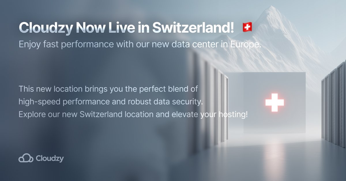cloudzyvps's tweet image. #Cloudzy is now live in #Switzerland !  Experience lightning-fast performance and enhanced connectivity with our brand-new data center right in the heart of Europe.

Check out the benefits:
Blazing-Fast Speeds
Enhanced Data Protection
99.95% Uptime
24/7 Support 
#NewLocation #VPS