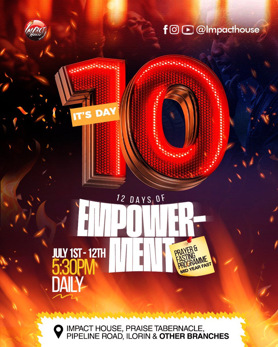 ImpactHousehq's tweet photo. *It’s Day 10!!!*

Just 3 more days to go in this powerful journey.
Now is the time to intensify, not relax.
Finish strong! Make sure your chest hits the tape! 💪🏾

See you at 5:30 PM and don’t come alone! 👥🔥
#12DE
#Weappreciateyou https://t.co/PcBlVLTyAD