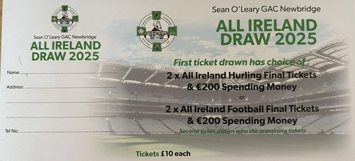‼️All remaining All Ireland tickets must be back in this weekend‼️
Contact Ryan McElhone to arrange drop off. 
Buy tickets online through our club app or click the link below. 
Draw will take place on Monday 14th

member.clubspot.app/club/sean-olea…