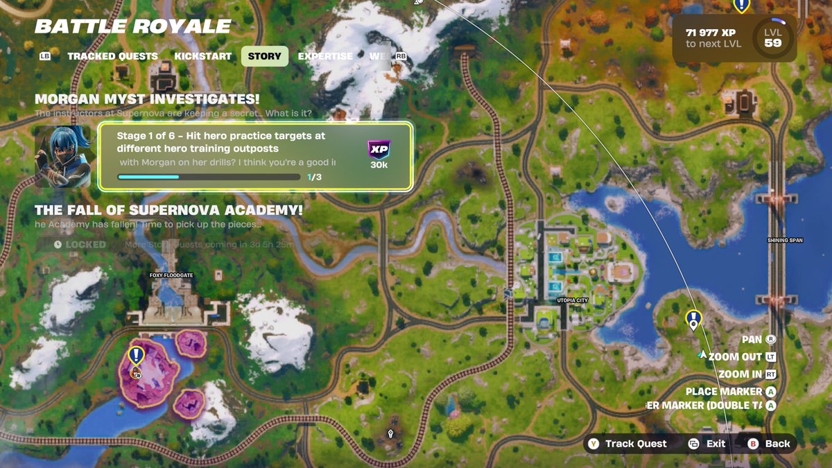 decozmcl's tweet photo. @Fortnite @FortniteStatus 

Can anyone help me with this quest? It isn’t showing the quest correctly no matter when in game I track and reach the specified markers. There is just nothing to do there when try do it. Been to all of the possible options for locations - all the same. https://t.co/HmEkgxcOKG