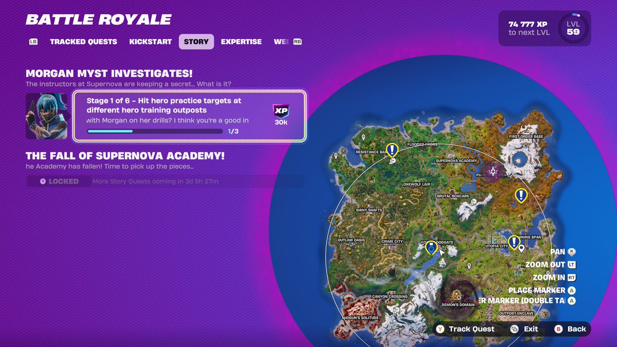 decozmcl's tweet photo. @Fortnite @FortniteStatus 

Can anyone help me with this quest? It isn’t showing the quest correctly no matter when in game I track and reach the specified markers. There is just nothing to do there when try do it. Been to all of the possible options for locations - all the same. https://t.co/HmEkgxcOKG