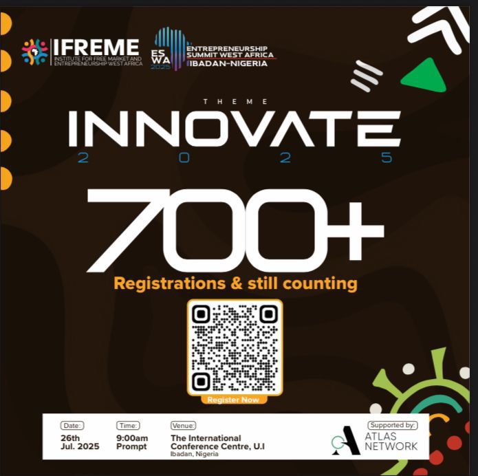 IFREMEORG's tweet photo. 🚀 700+ and Counting! 🌍

We’re thrilled to announce that over 700 changemakers have registered for the Entrepreneurship Summit West Africa 2025! 🎉
📍Register now: https://t.co/gG37IGOcgW
#IFREME #EntrepreneurshipSummitWA #InnovateAfrica #700Strong #FreeMarket @AtlasNetwork https://t.co/3sdh4lttt4