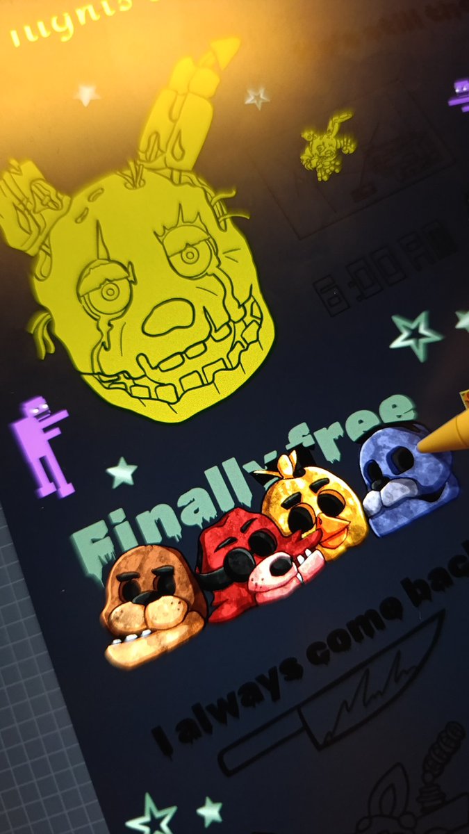 bennie_art's tweet image. Working in some other sticker sheets right now 🔪🍕 A lot of purple guys as mini stickers~
#FNAF3 #springtrap #FNAF #FiveNightsAtFreeddys