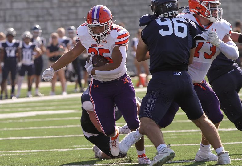 Many lose focus as they chase D1 or offers. Others focus on fit, opportunity, culture, return on investment, being surrounded by the right people, development, more. Two guys with D1 options in this photo chose Hobart, are impact players &amp; excelling on/off the field #TheHobartWay