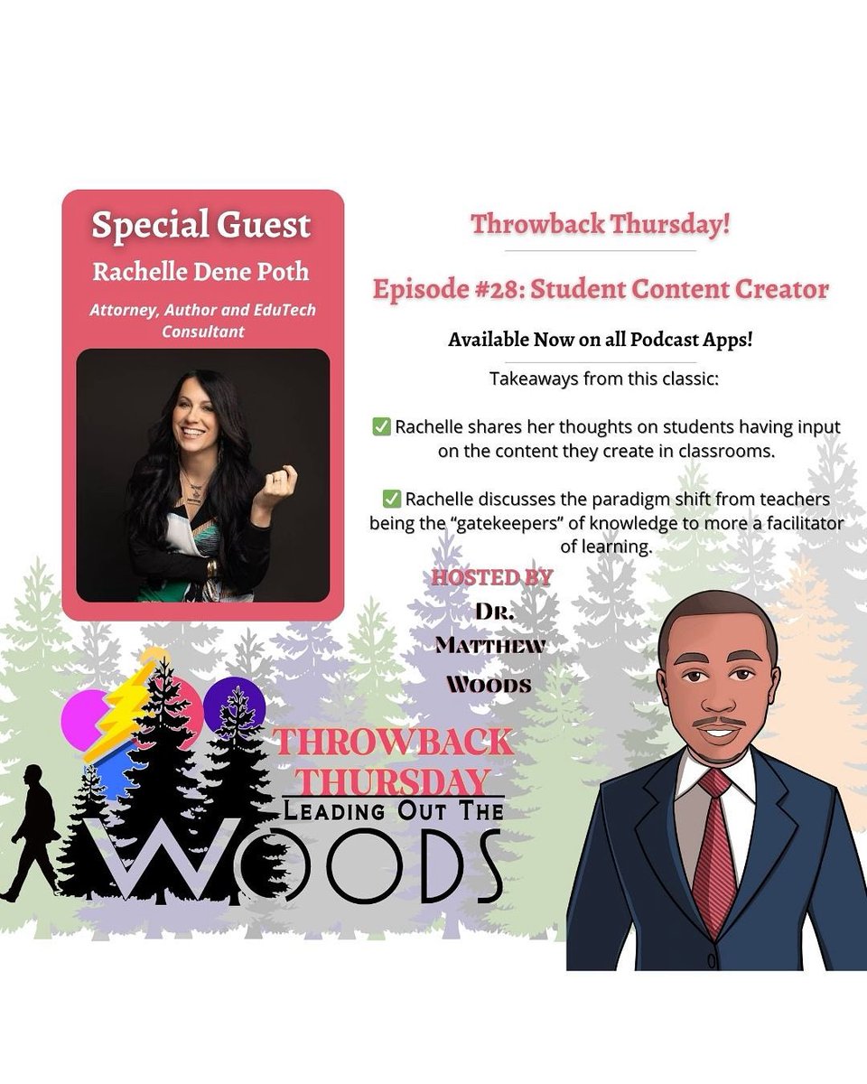 Throwback Thursday! 
Student Content Creator featuring Rachelle Dene Poth 

Originally Released On: 3-12-2021

👉 Tune in now on your favorite podcast platform or at podcasts.apple.com/us/podcast/lea…

#k12 #education #ThrowbackThursday #LeadingOutTheWoods #schools #contentcreator #educator