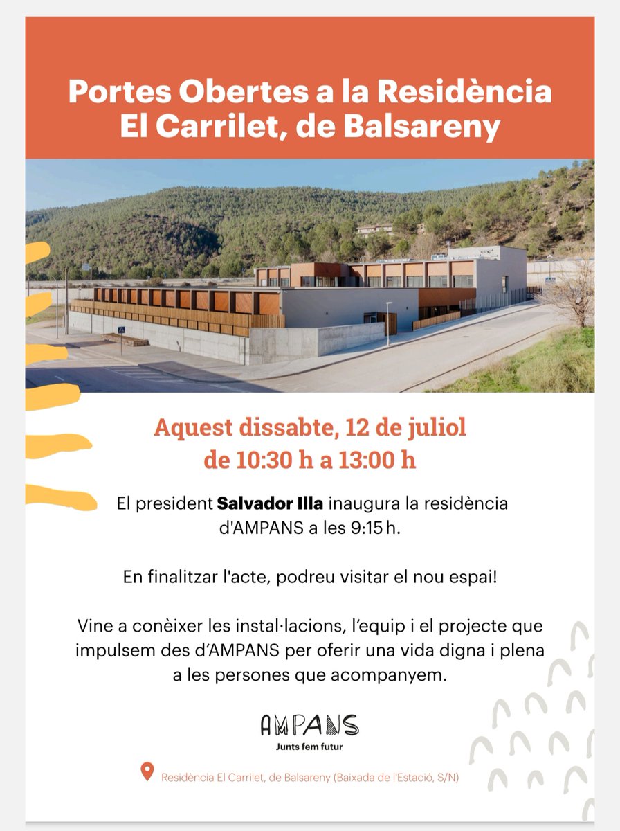 Ampans convida al poble de Balsareny a la jornada de portes obertes de la residència " El Carrilet". Dissabte 12 juliol de 10:30h a 13:00h
