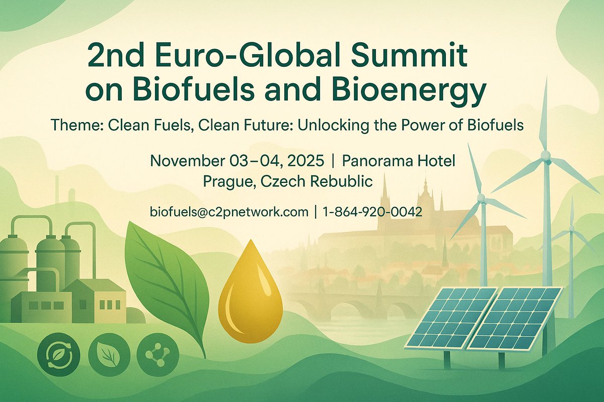 SFrederick52691's tweet photo. We’re thrilled to welcome global experts to #BiofuelsSummit
Let’s drive collaboration, spark innovation, and accelerate the transition to clean energy this November in Prague! 🌱
Submit your Abstract👉https://t.co/4eo2glv4FK

#Bioenergy #GreenTransition #CleanFuels #conference https://t.co/3fYUbt9X7x
