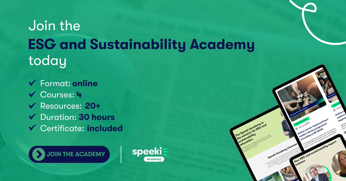 If ESG is on your agenda but the path forward still feels unclear, Speeki’s #ESG and #Sustainability Academy is a good place to start. Learn more here: academy.speeki.com/course/esg-sus…