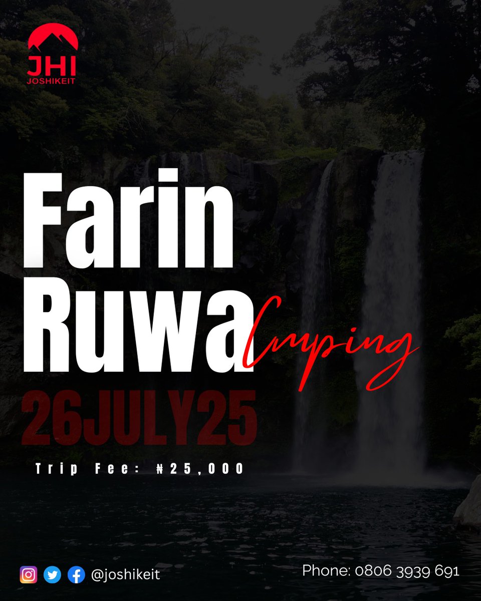 jerrydoubles's tweet image. Dear Jos,
Let's go camping this July at Farin Ruwa Falls at Wamba LGA in Nasarawa State.
This will be adventurous!
Your imagination cannot beat the experience -
Fun. Fun. Repeat.
Powered by @joshikeit
Mention someone who would love this trip?