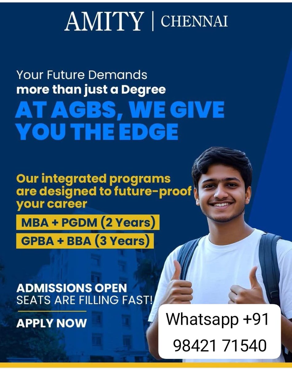 amityuniversal's tweet image. Amity MBA
🎓 Admissions Open Now
Call or whatsapp Amity Business School admission helpline number+91 9842171540

#amitybusinesschooladmissionhelpline+919842171540
#BuiltForSuccess #AGBS #Leadership #CorporateSuccess #AGBSChennai #AmityGlobalBusinessSchool #Amity #BusinessSchool