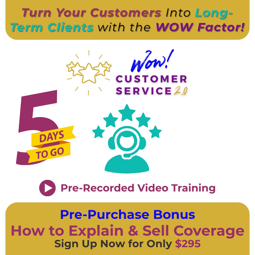 Appsinsurance's tweet image. 📣 What would it feel like if your whole team delivered WOW-level service — every time?

📍 Only 5 days left until WOW Customer Service 2.0 officially launches!

#WowCustomerService #CSRTips #InsurancePros #CustomerServiceTraining #KellyDonahuePiro #AgencyPerformancePartners