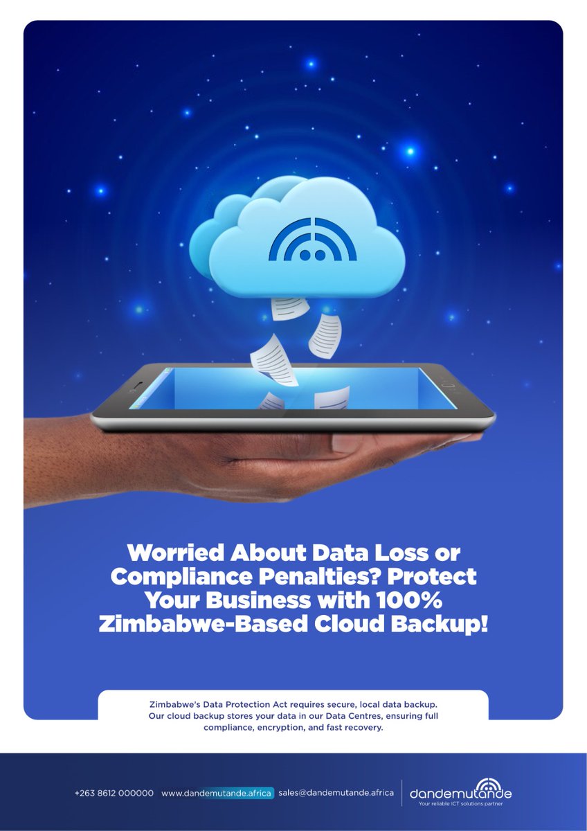 Zimbabwe's Data Protection Act demands secure backups so, avoid fines &amp; data loss! Our Zimbabwean cloud backup automatically safeguards files with military encryption and meets all legal requirements. 

Get compliant today: +263 8612 000000 | zurl.co/CEJii