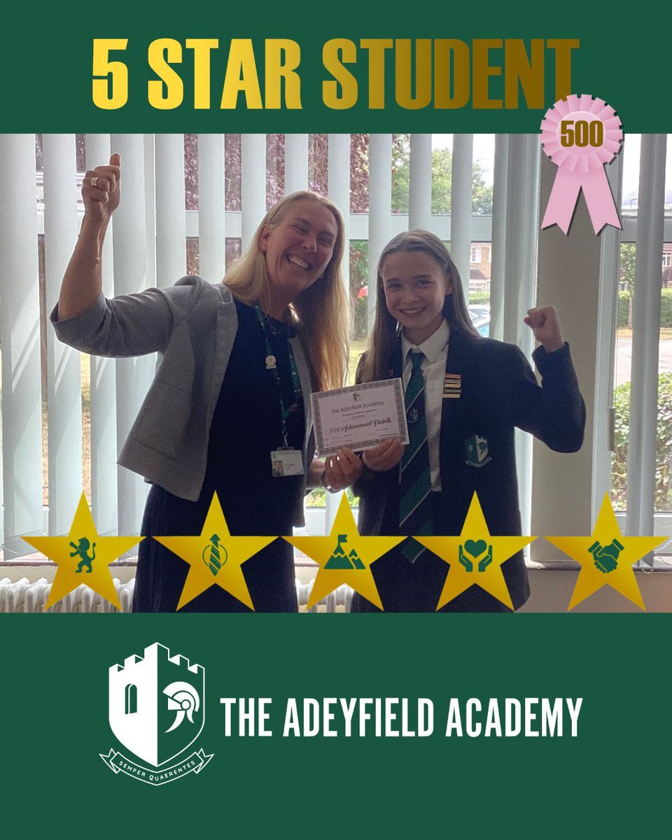Huge congratulations to Freya, who has become the first ever student to reach the 500 achievement point ‘Diamond’ milestone! 

Freya has truly embodied our 5 Star Values through her dedication, positivity, and consistent hard work. #5StarStudent #Dignity #Ambition