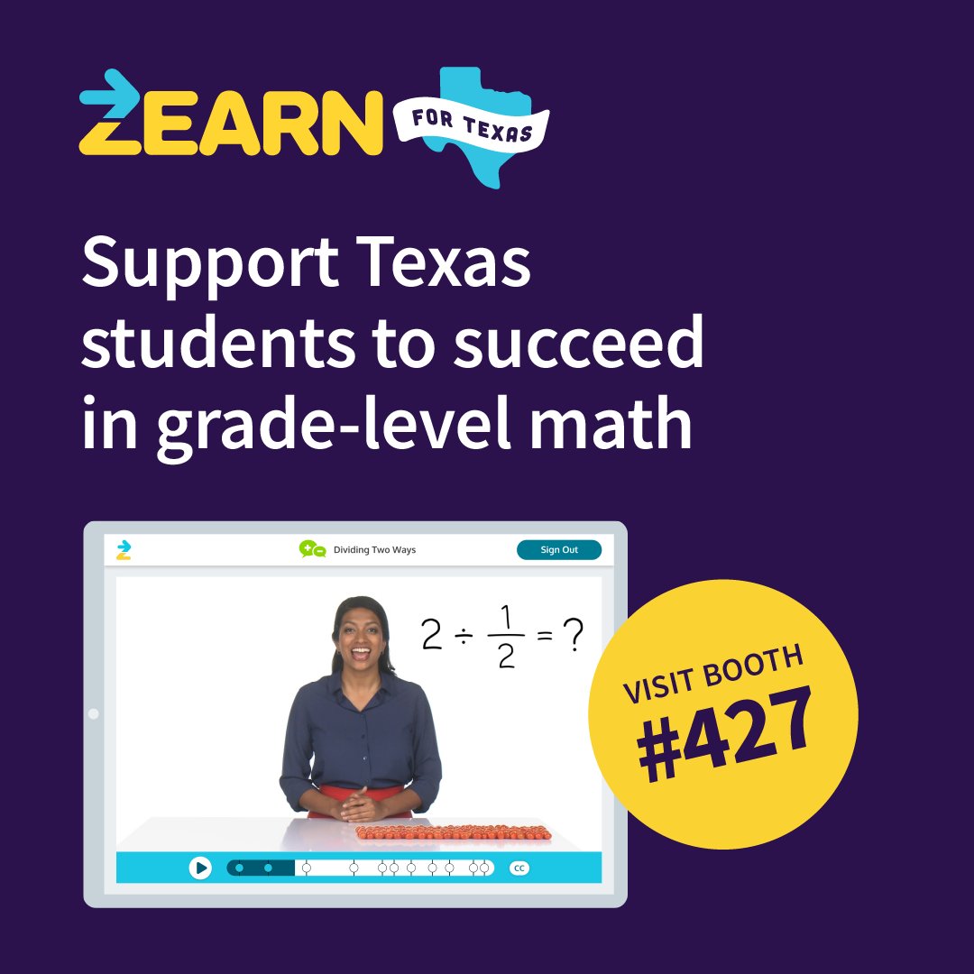 CAMT_TX's tweet image. Zearn Math for TX is built specifically for TX classrooms to support students’ mastery of the TEKS and prepare them for STAAR. Our TEKS-aligned digital lessons are seamlessly aligned to Bluebonnet Learning K-5 Math. Stop by CAMT booth #427 to learn more about.zearn.org/texas