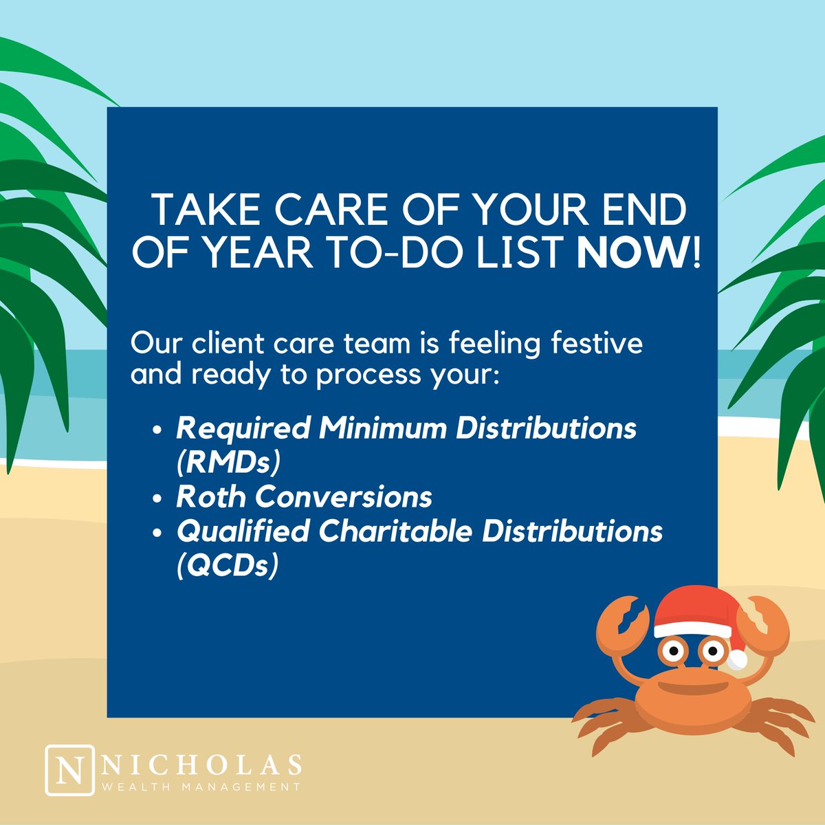 The Nicholas Wealth team is getting in the holiday spirit early this year! Schedule a mid-year review with our client service team to take care of your end of year to-do list so you can focus on what matters this Christmas. 🎄
