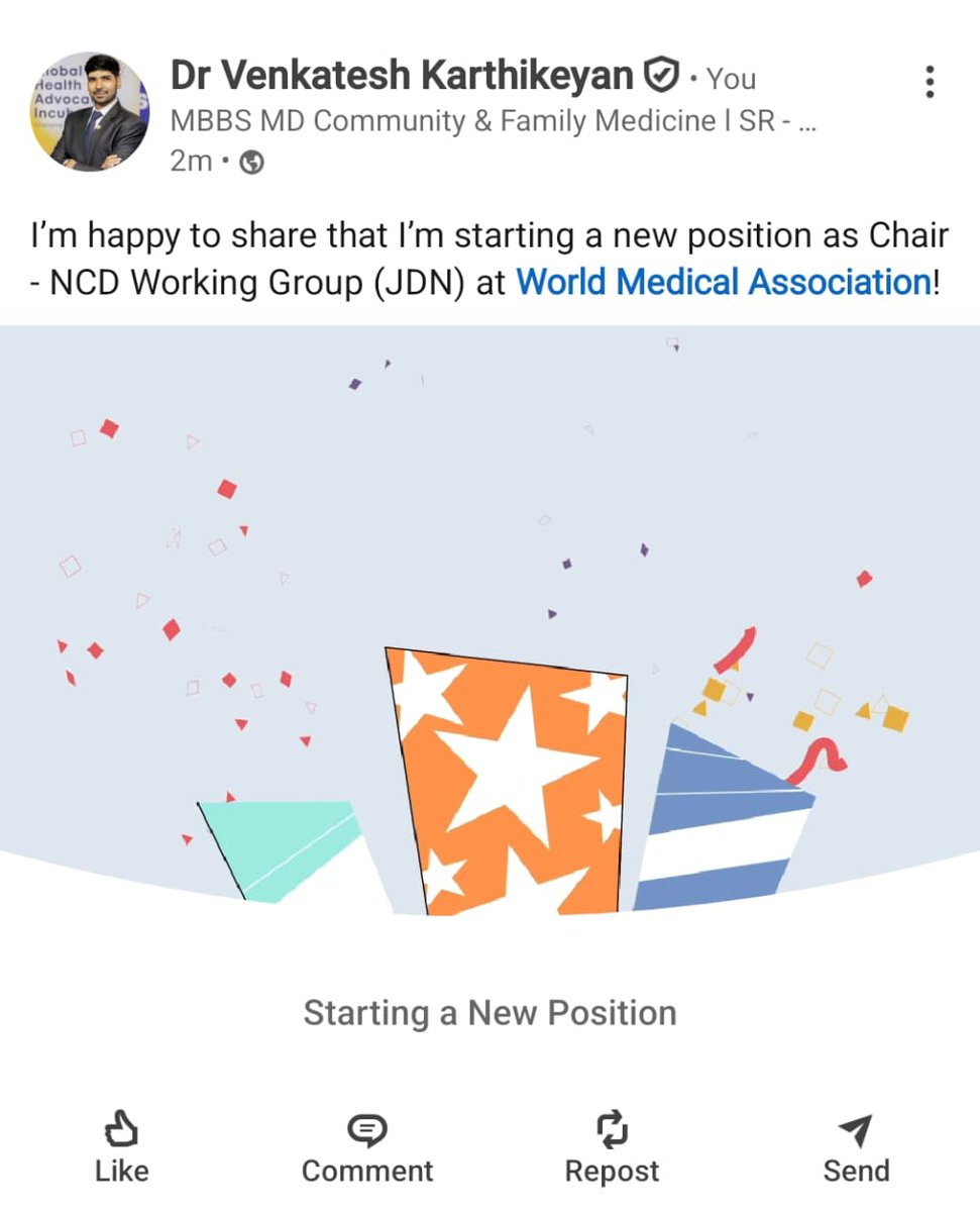 Glad to share that I will be leading the NCD (Non-Communicable Diseases) Working Group of JDN, World Medical Association.

#ncd #wma #noncommunicablediseases #ncd