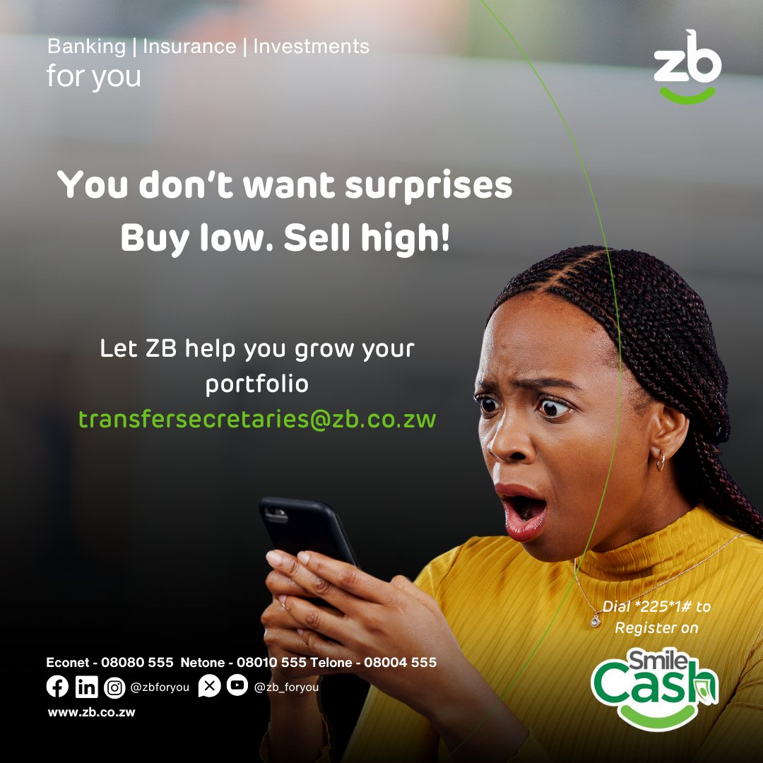 ZB (@zb_foryou) on Twitter photo When it comes to buying and selling shares, strategy matters.
✅ Buy low
✅ Sell high
✅ Let your money grow
Contact us on help@zb.co.zw for more information.
#zbforyou #invest #shares When it comes to buying and selling shares, strategy matters.
✅ Buy low
✅ Sell high
✅ Let your money grow
Contact us on help@zb.co.zw for more information.
#zbforyou #invest #shares