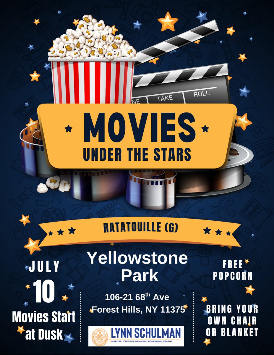 Lynn4NYC's tweet image. 🚨REMINDER: Tonight, Thursday, July 10, is the next FREE 'Movies Under the Stars' screening, at Yellowstone Park in #ForestHills, with free popcorn🍿. This movie was rescheduled from June 18 because of bad weather. This week's movie is Ratatouille. 🎬 📽 Enjoy!