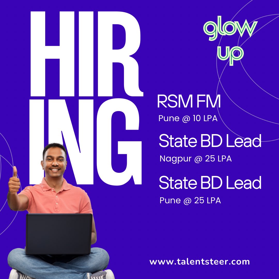 CoachRahulGuha's tweet photo. We’re hiring! RSM FM (Pune), State BD Leads (Pune &amp; Nagpur) at 10–25 LPA. Ready to glow up your career? Apply now 👌
👉 https://t.co/wckgwUeXGE #Hiring #CareerGrowth #Talentsteer #Talentsteer #GalaxyWatch8 #สีกากอล์ฟ #INDvsENG #DesafioDelSigloXXI #JUMP #VoleiNoSportTV #RealMadrid https://t.co/NLmvNOzkmH