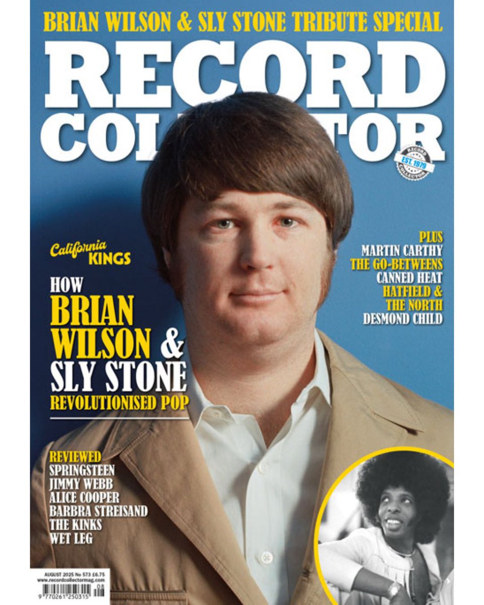 RecCollMag's tweet image. RC Aug 2025 #573 (out now): Brian Wilson & Sly Stone tribute… Plus! Martin Carthy… Canned Heat… The Go-Betweens… Desmond Child & Rouge… Hatfield & The North… Tokyo 45s… Reviews: Springsteen, Wet Leg, The Kinks, Jimmy Webb…