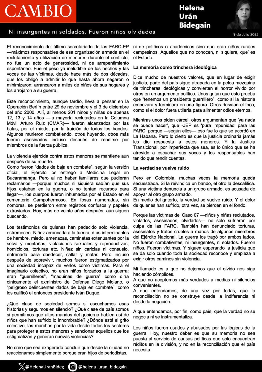 HelenaUranBideg's tweet image. La memoria como trinchera ideológica
 
Dice mucho de nuestros valores, que en lugar de exigir justicia, parte del país sigue atrapada en la pelea mezquina de trincheras ideológicas y convierten el horror vivido por otros en un argumento político.

La guerra los tragó por ambos…