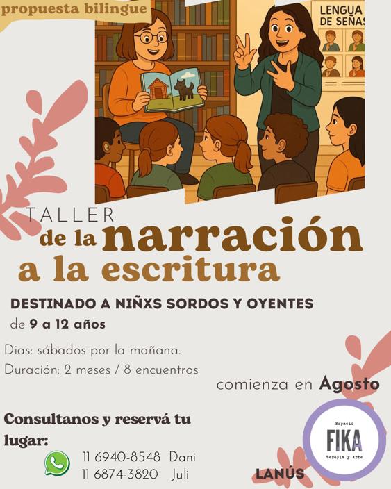 NOTISOR's tweet image. TALLER DE LA NARRACIÓN A LA ESCRITURA 

Destinado a niños sordos y oyentes de 9 a 12 años

@julieta.l.casanova 
veo.la.musica
@fikaespacio

___