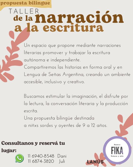 NOTISOR's tweet image. TALLER DE LA NARRACIÓN A LA ESCRITURA 

Destinado a niños sordos y oyentes de 9 a 12 años

@julieta.l.casanova 
veo.la.musica
@fikaespacio

___