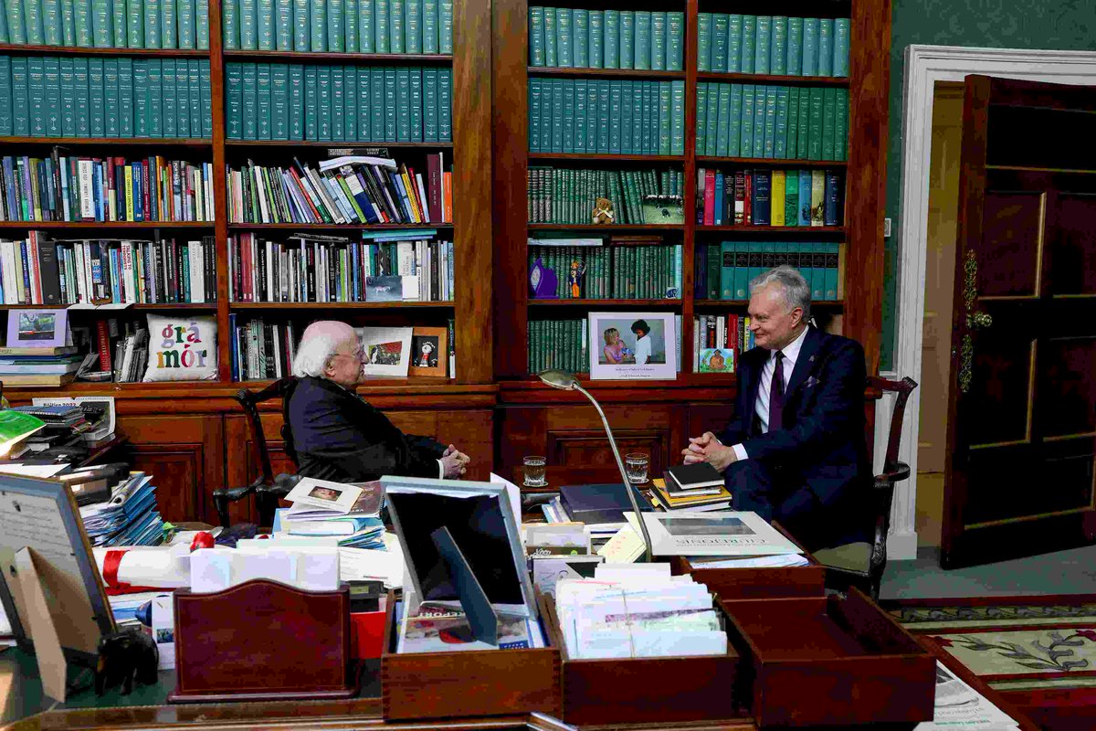 PresidentIRL's tweet image. President Michael D. Higgins today received the President of Lithuania @GitanasNauseda and his wife Diana Nausėdienė on a courtesy call at Áras an Uachtaráin
