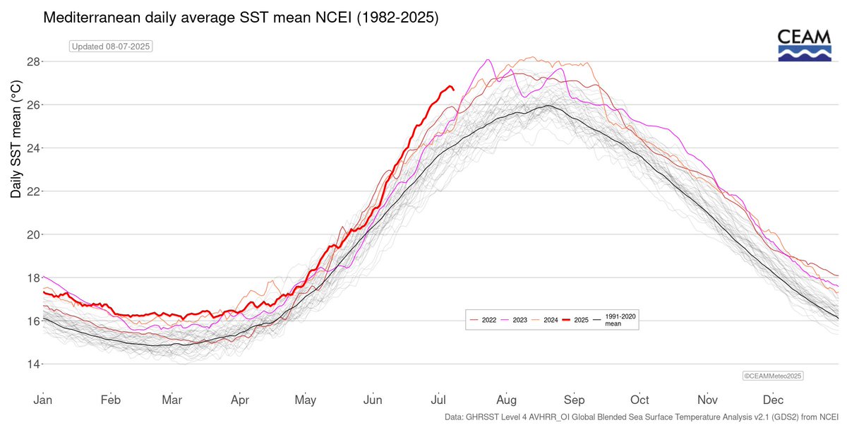 CEAM_Meteo's tweet image. Mean Mediterranean SST has experienced a decrease in the last days