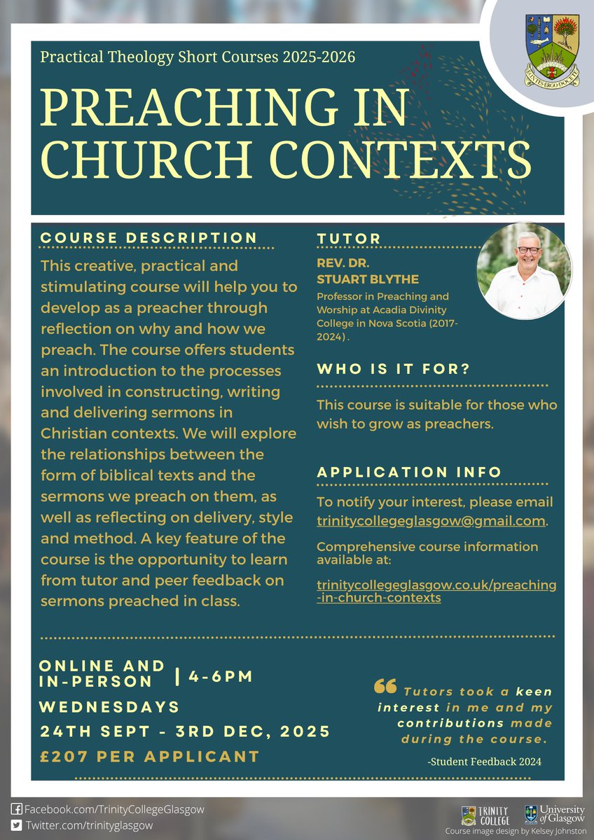 Would you like to grow your preaching skills?
Develop your skills in a caring and supportive environment with participation available both in-person and online.
Full details about the course and how to apply can be found on our website at: trinitycollegeglasgow.co.uk/preaching-in...