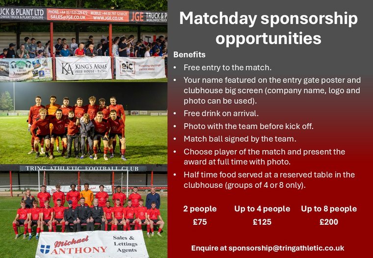 New match day sponsorship packages available now #Pitchero
tringathletic.co.uk/news/new-match…